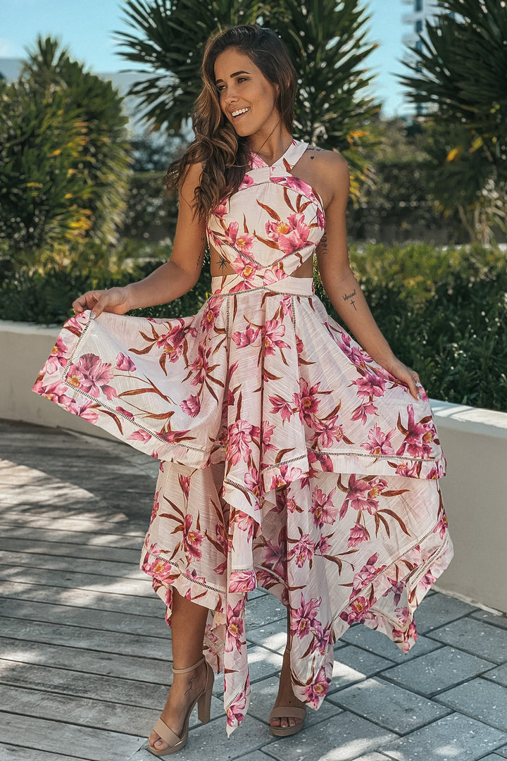 Pink Cut Out Floral High Low Dress ...